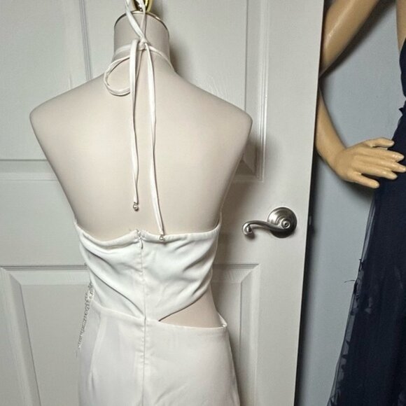 Avec Les Filles White Halter-Neck Floral Appliqué Midi Dress Size 12 NWT - Picture 6 of 9